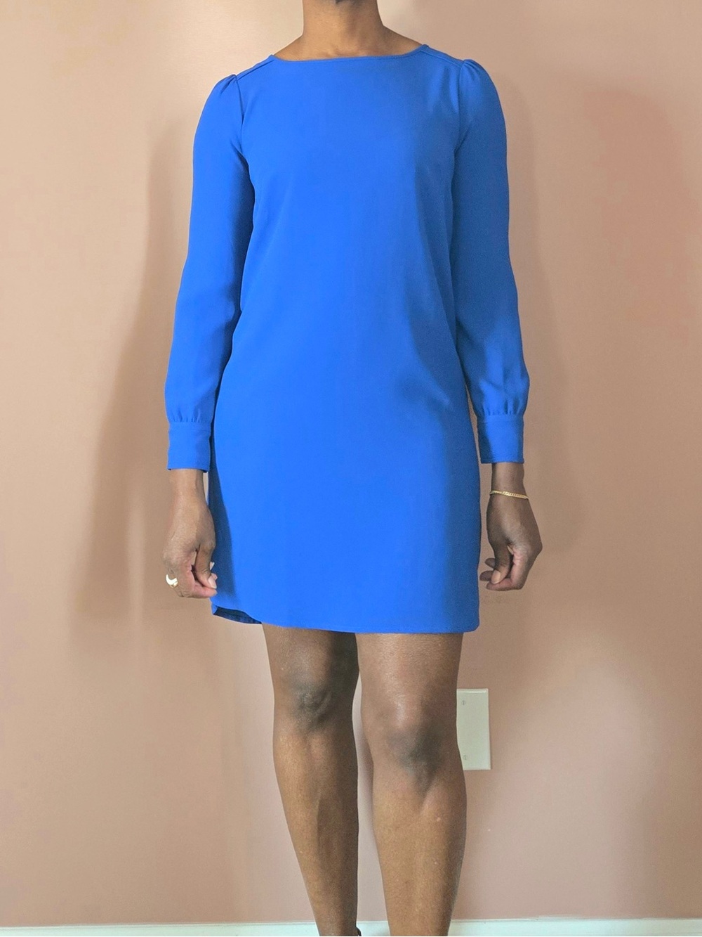 j crew | long sleeve shift dress in everyday crepe | blue | nwt | us 4